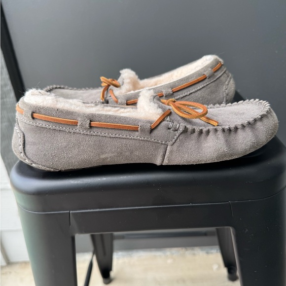 UGG Ansley Gray Suede Moccasin Slippers - Picture 2 of 9